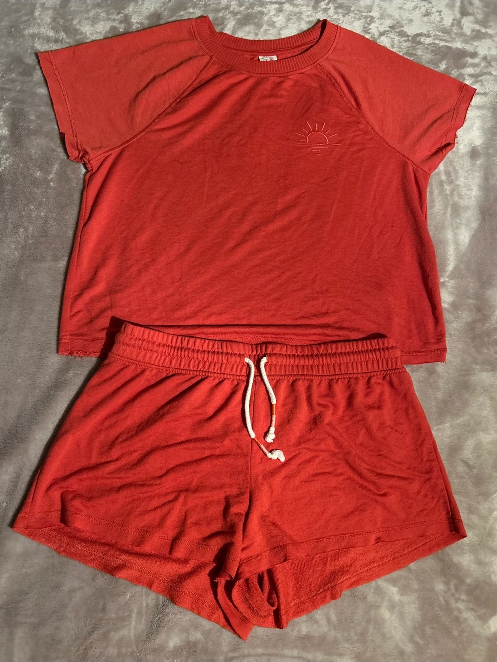 Women’s Red Short Sleeve Sleep Set - Soft Tee & Drawstring Shorts